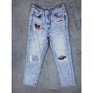 American Eagle Womens Jeans 6 Blue Acid Wash Denim 90s Boyfriend Flannel Stack